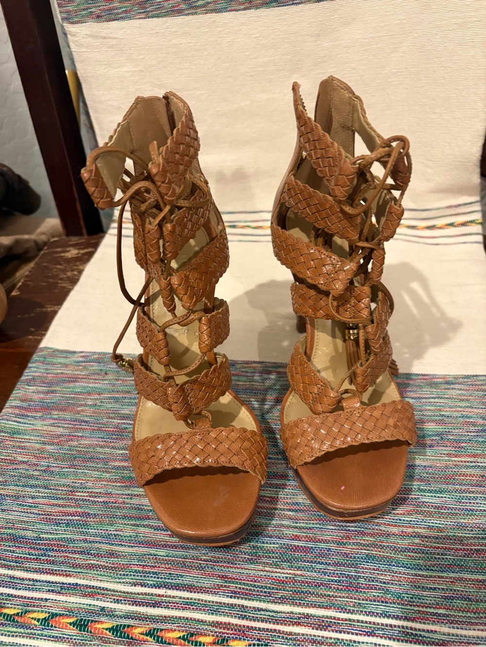 Michael Kors Tan Braided Lace-Up Gladiator Heels